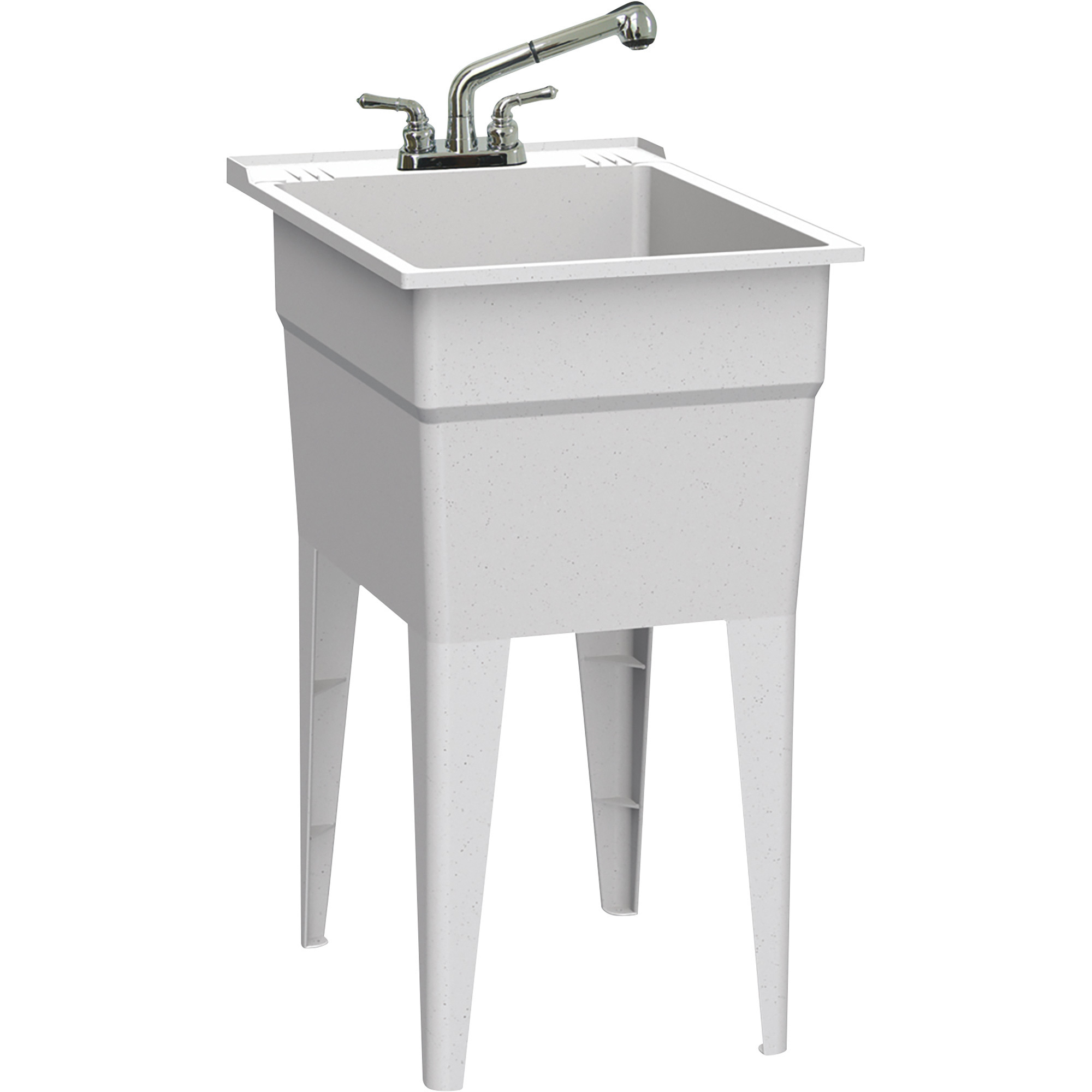 Rugged Tub Garage Sink with Pull-Out Faucet, 18in.W, White with Gray Specs, Polypropylene, Model# N52GK1
